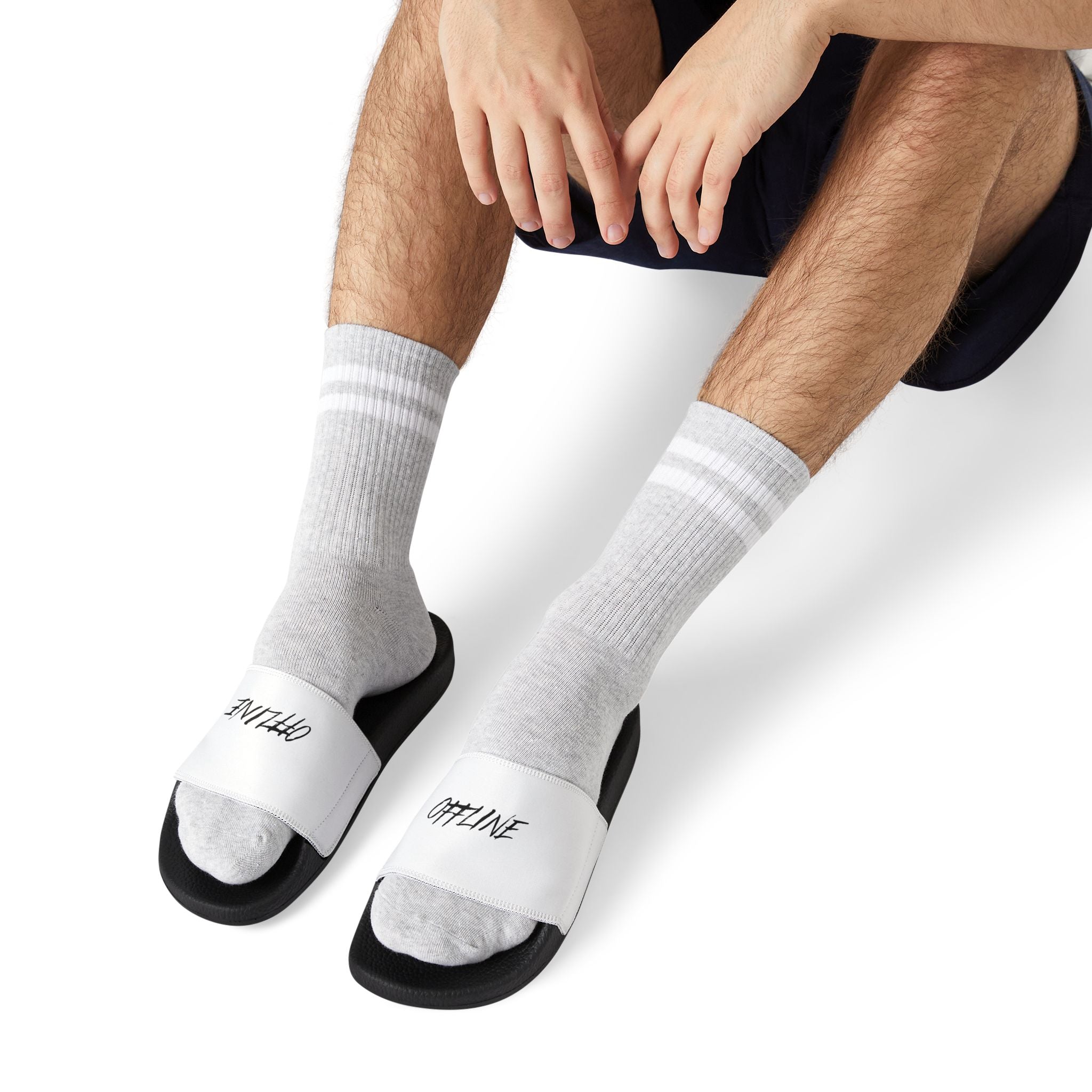Men's White 'OFFLINE' Slide Sandals — Removable-Strap Casual Pool & Lounge Slides