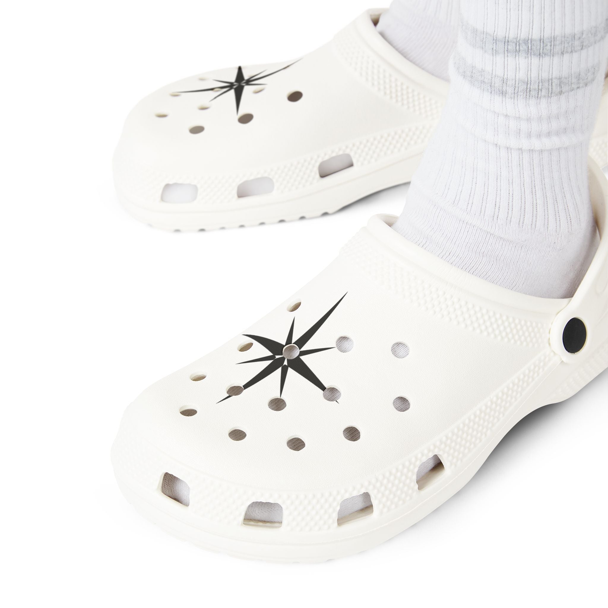 White EVA Foam Clogs with Black Compass Star Design