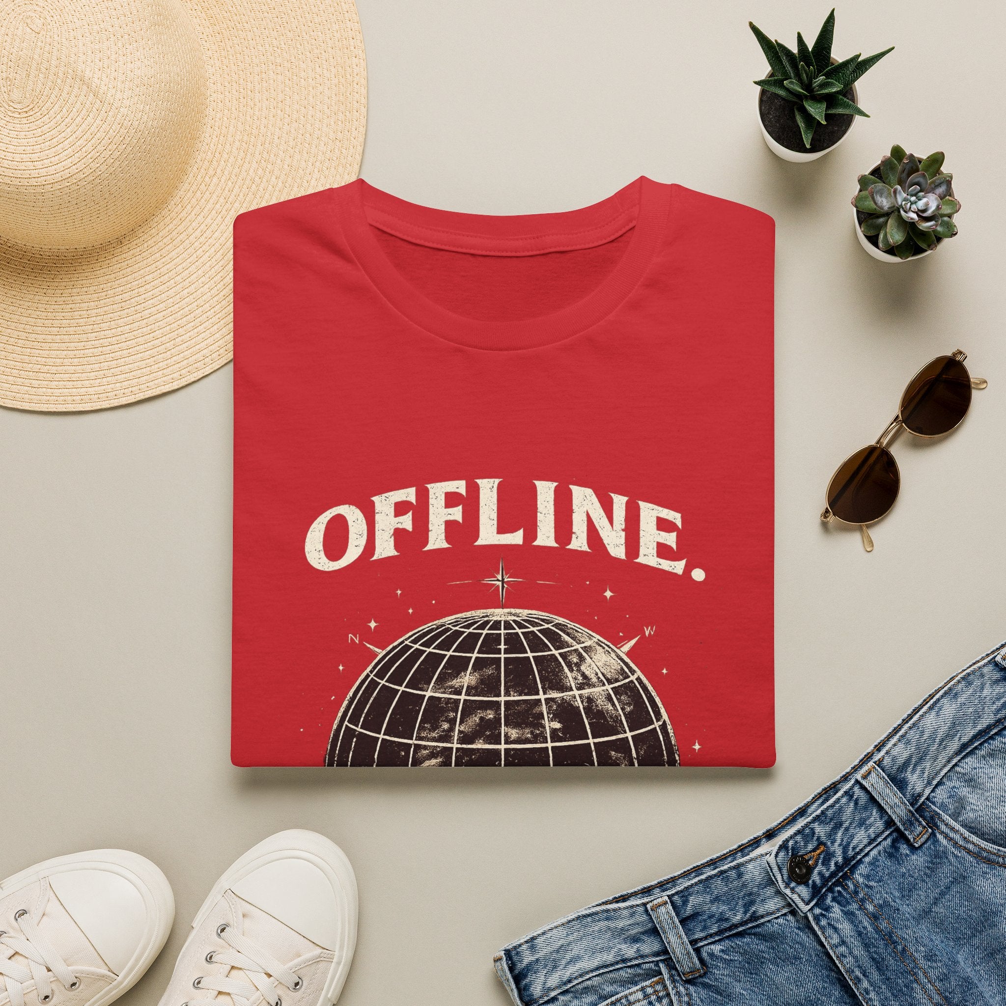 Offline Globe T-Shirt — Vintage Travel & Digital Detox Tee
