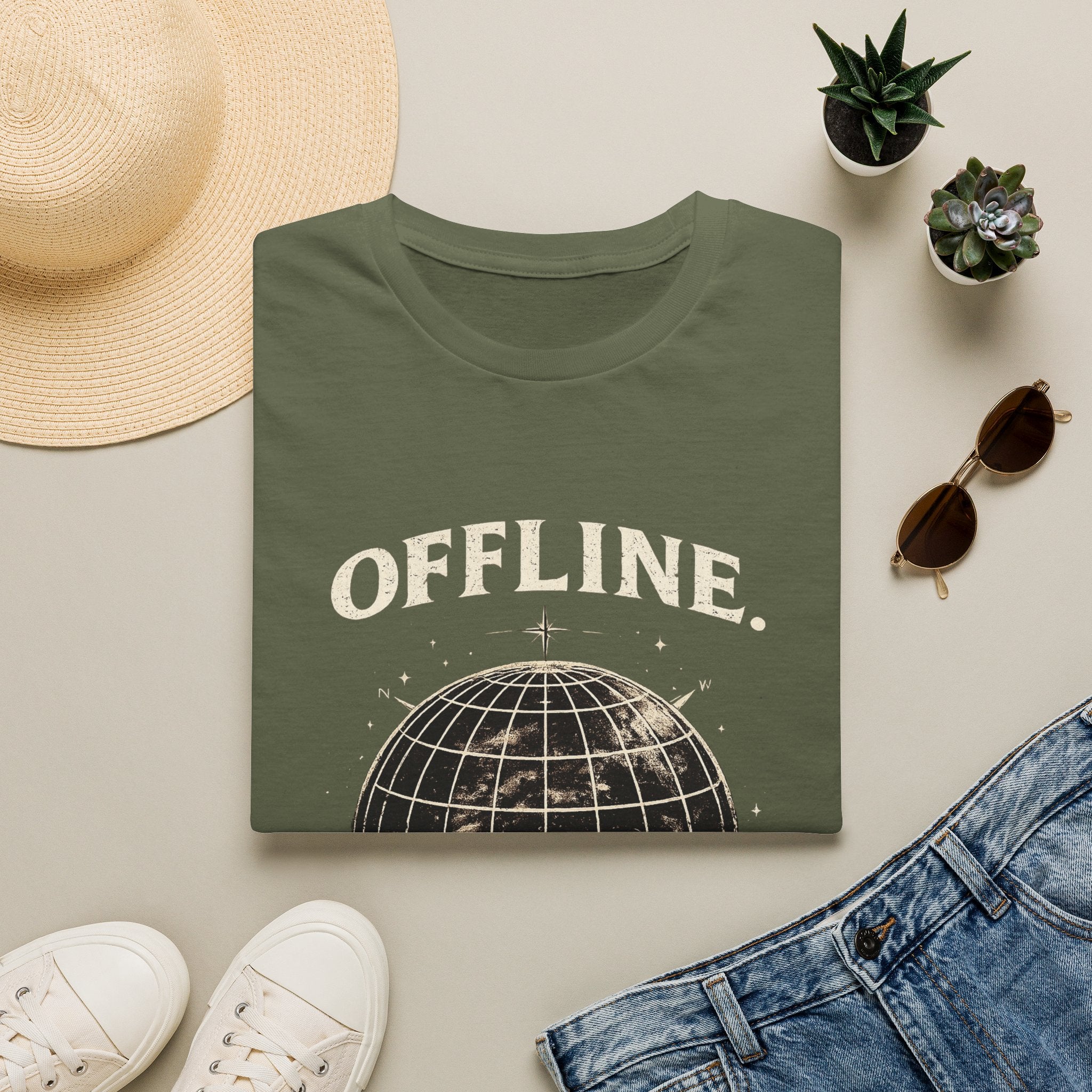 Offline Globe T-Shirt — Vintage Travel & Digital Detox Tee