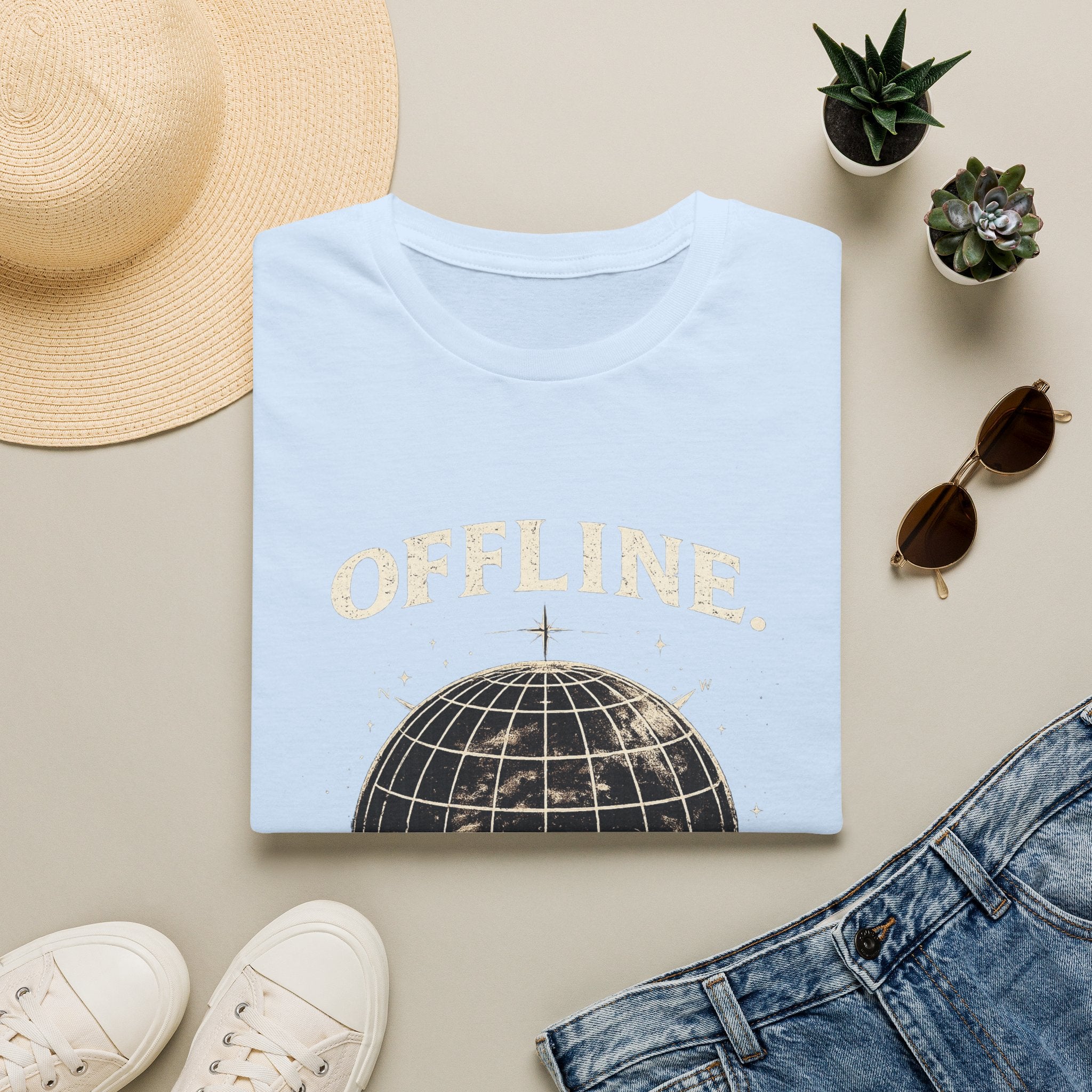 Offline Globe T-Shirt — Vintage Travel & Digital Detox Tee