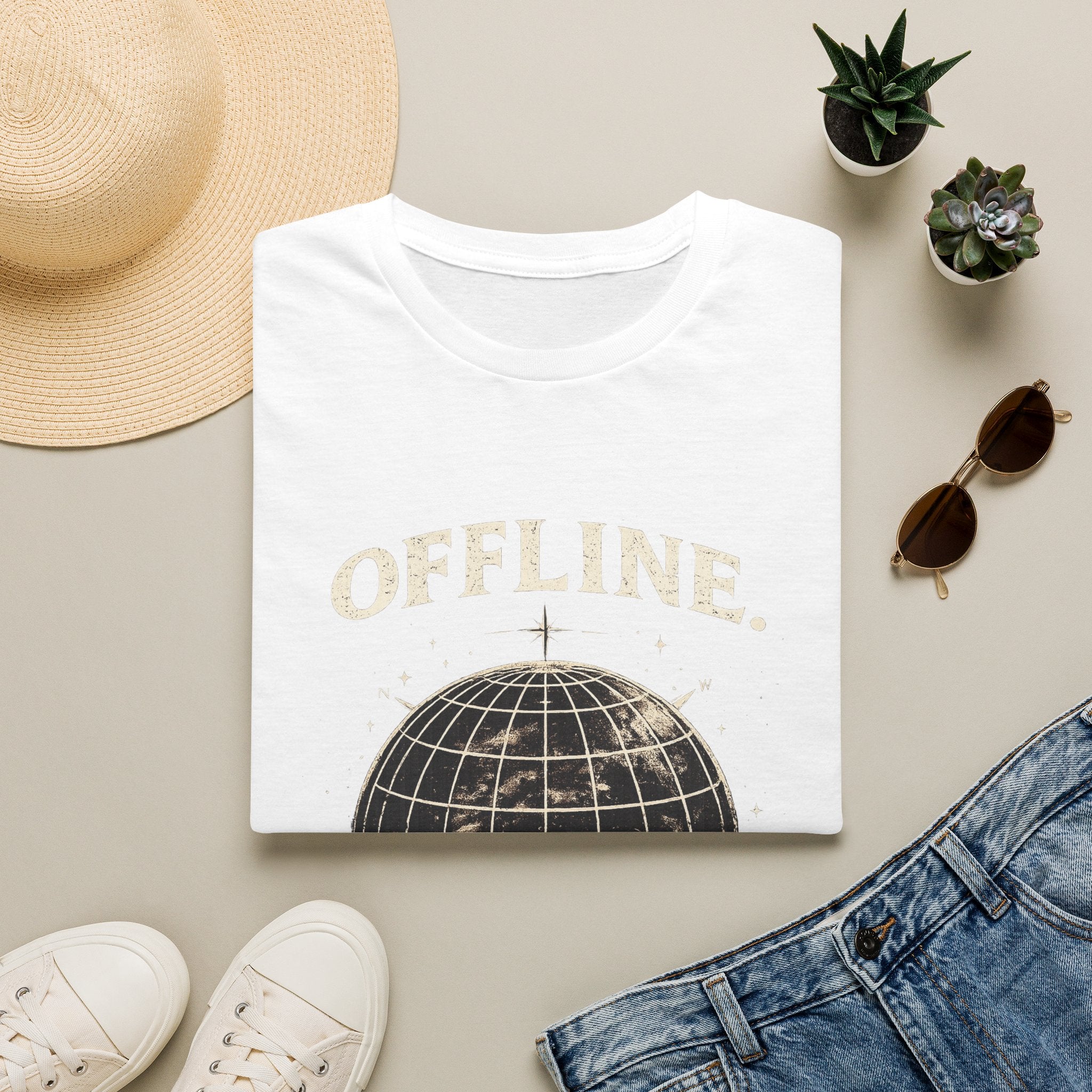 Offline Globe T-Shirt — Vintage Travel & Digital Detox Tee