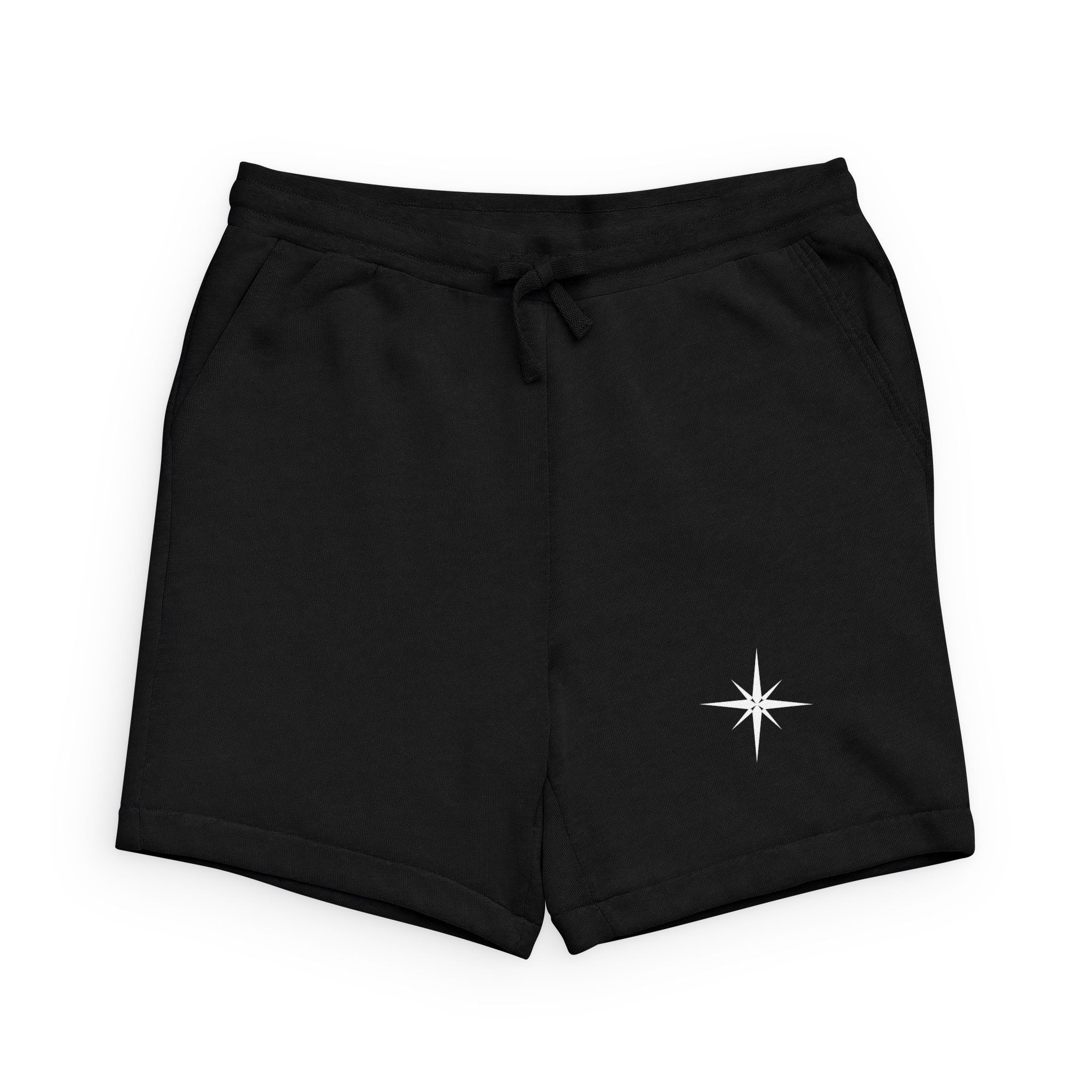 Star Compass Sweatshorts — Minimal Black Fleece Casual Shorts