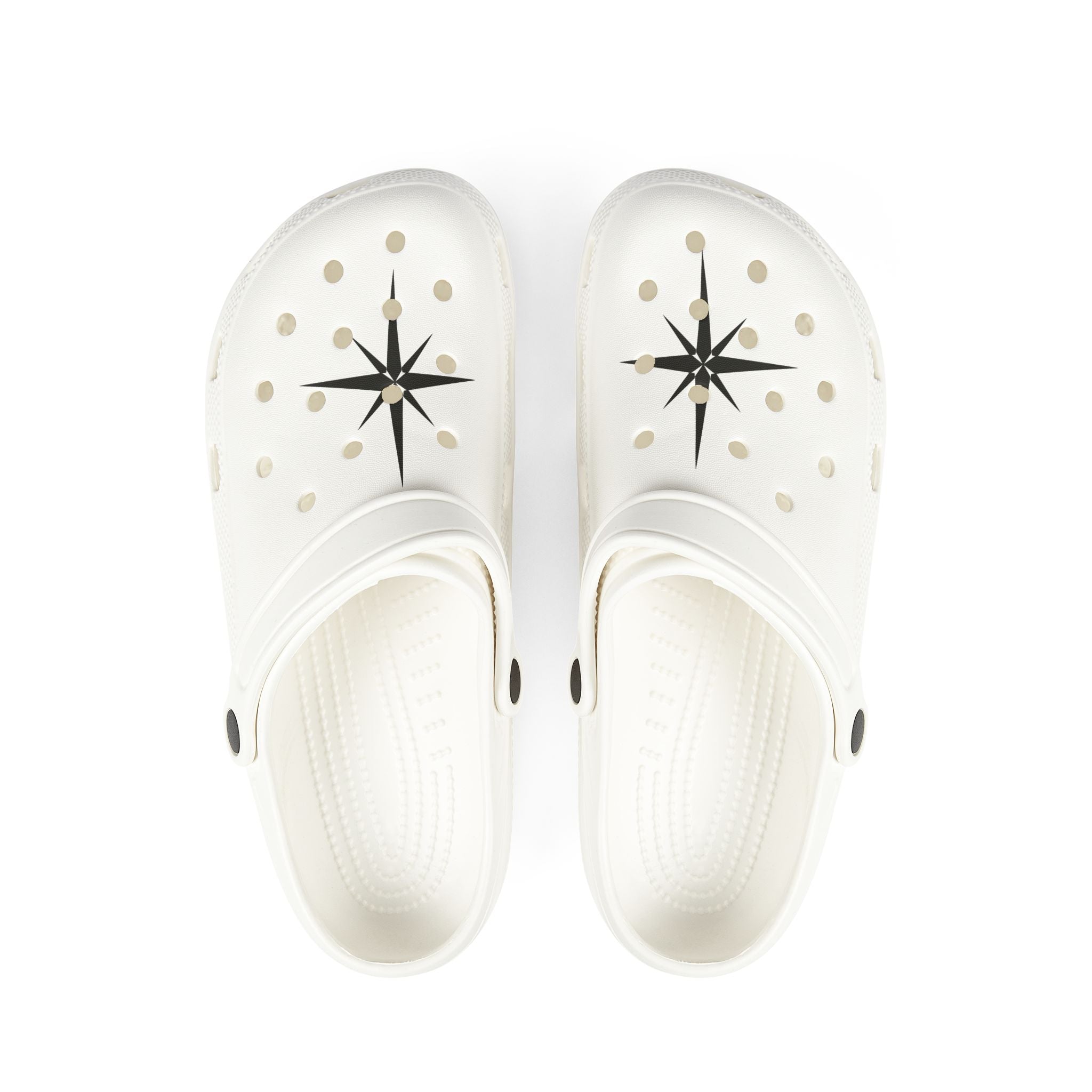 White EVA Foam Clogs with Black Compass Star Design