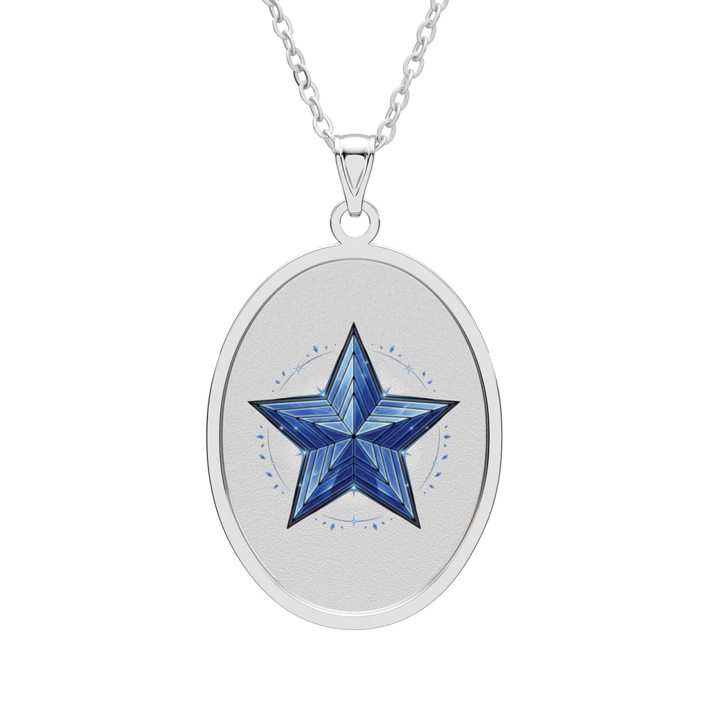 Blue Star Oval Pendant Necklace — Celestial Sterling Silver Jewelry Gift