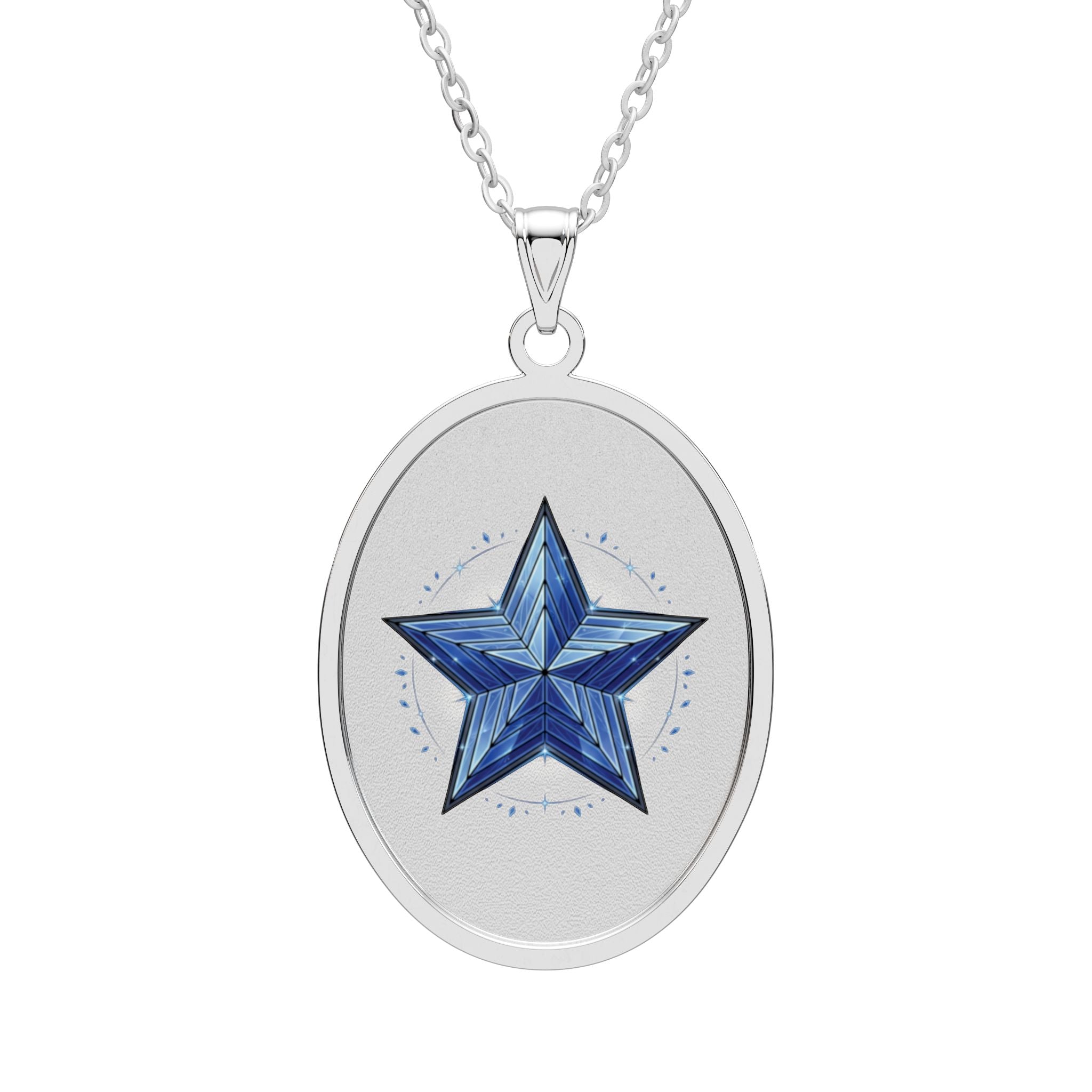 Blue Star Oval Pendant Necklace — Celestial Sterling Silver Jewelry Gift