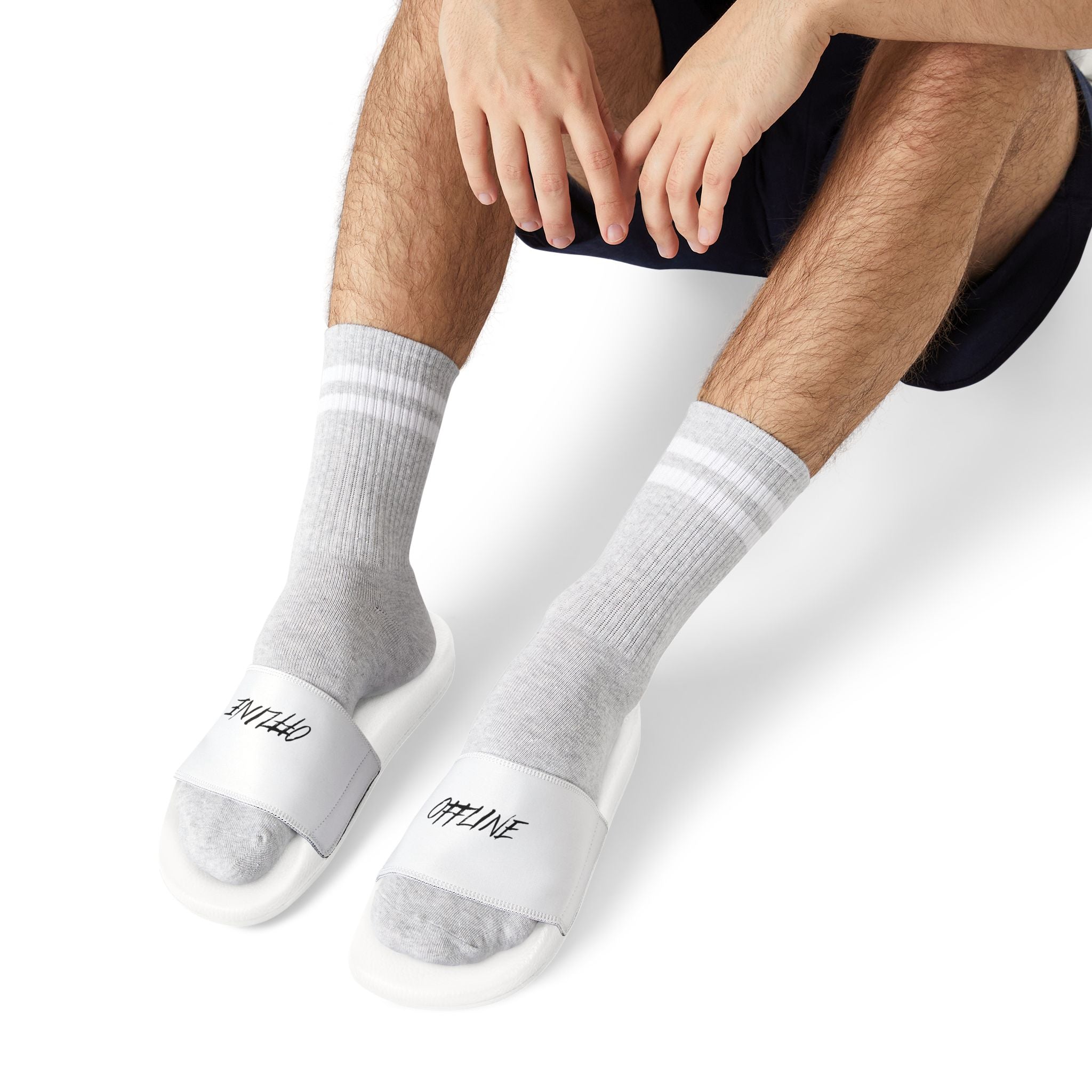 Men's White 'OFFLINE' Slide Sandals — Removable-Strap Casual Pool & Lounge Slides