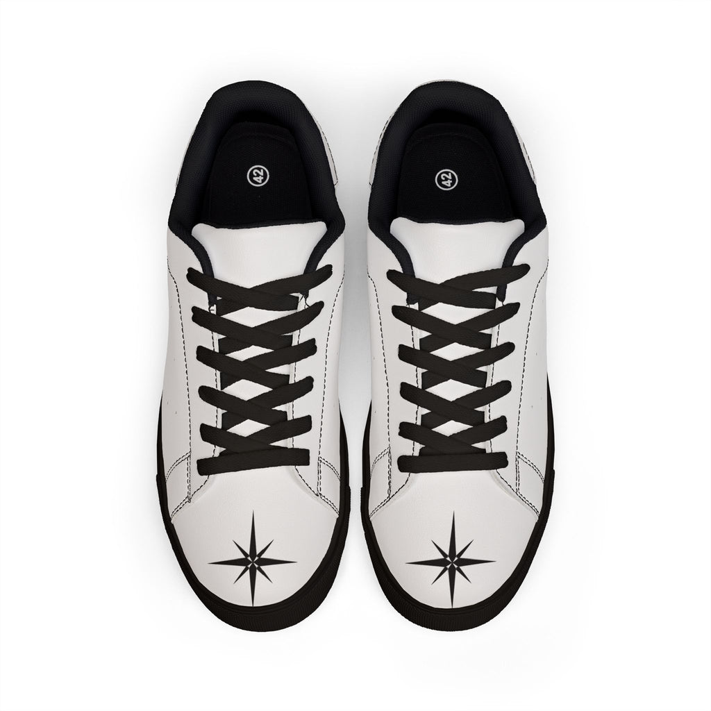 Leather Low-Top Sneakers with Compass Star Accent