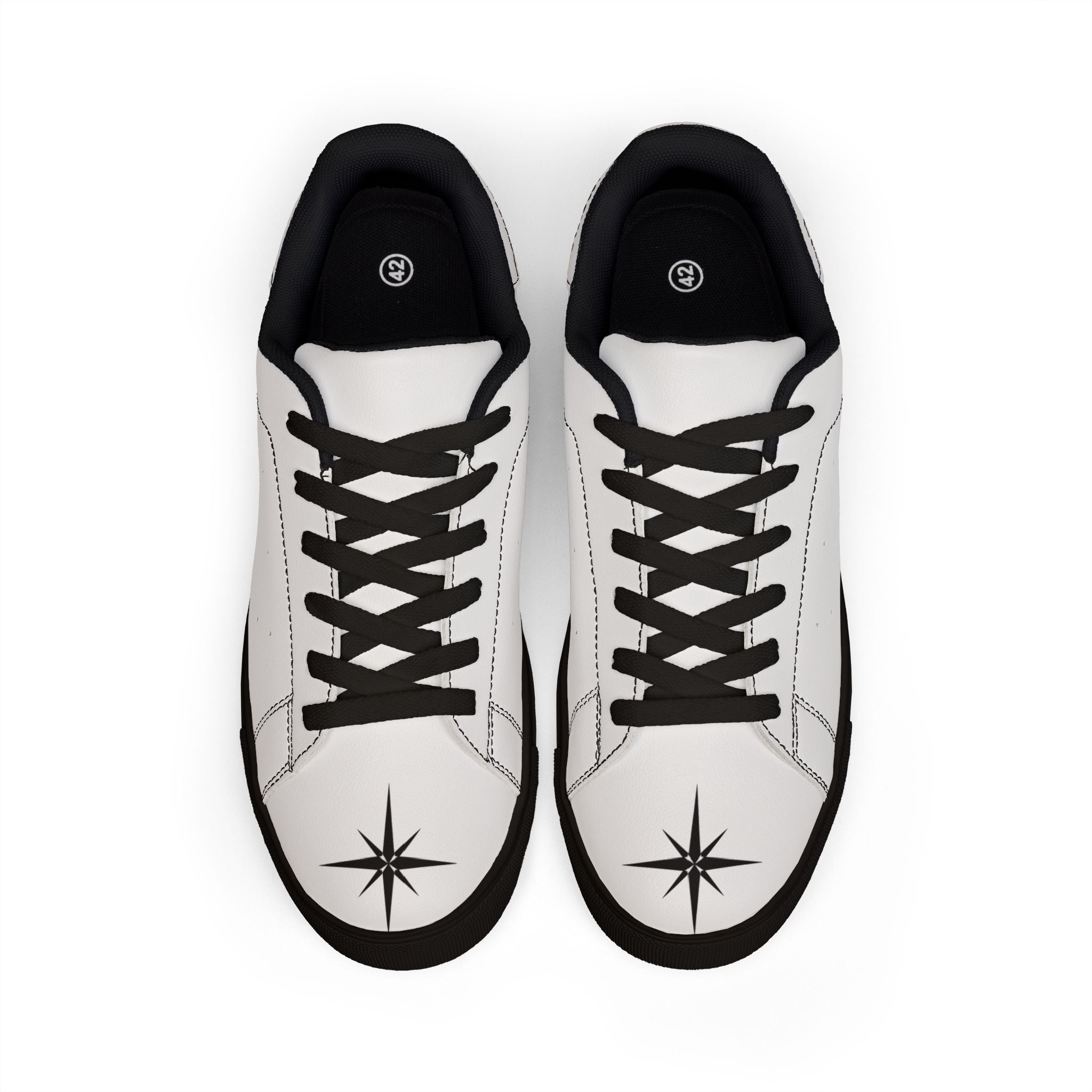Leather Low-Top Sneakers with Compass Star Accent