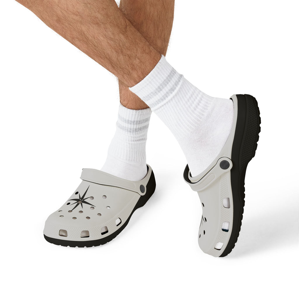 White EVA Foam Clogs with Black Compass Star Design