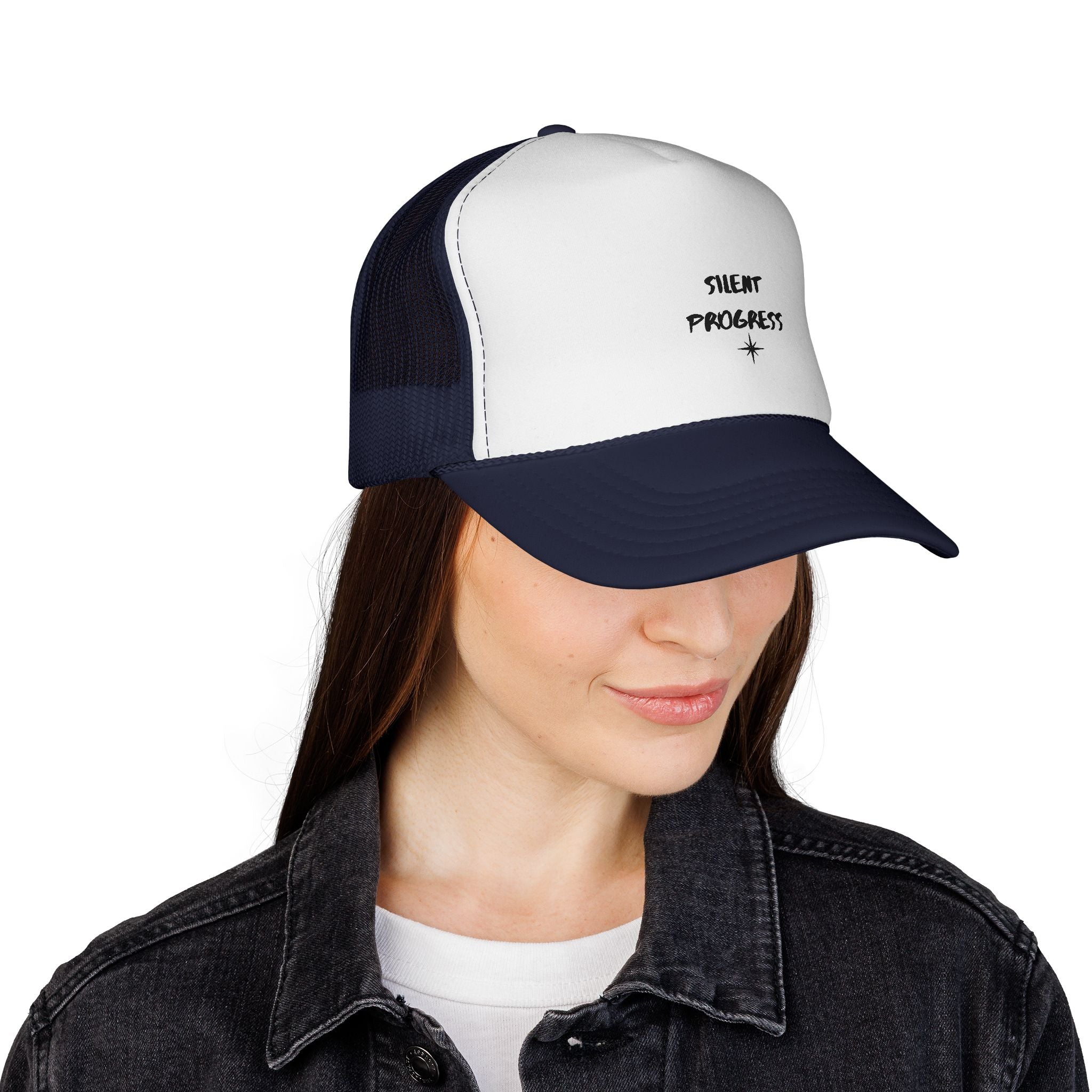 Trucker Cap — “Silent Progress” Minimal Embroidered Mesh Hat