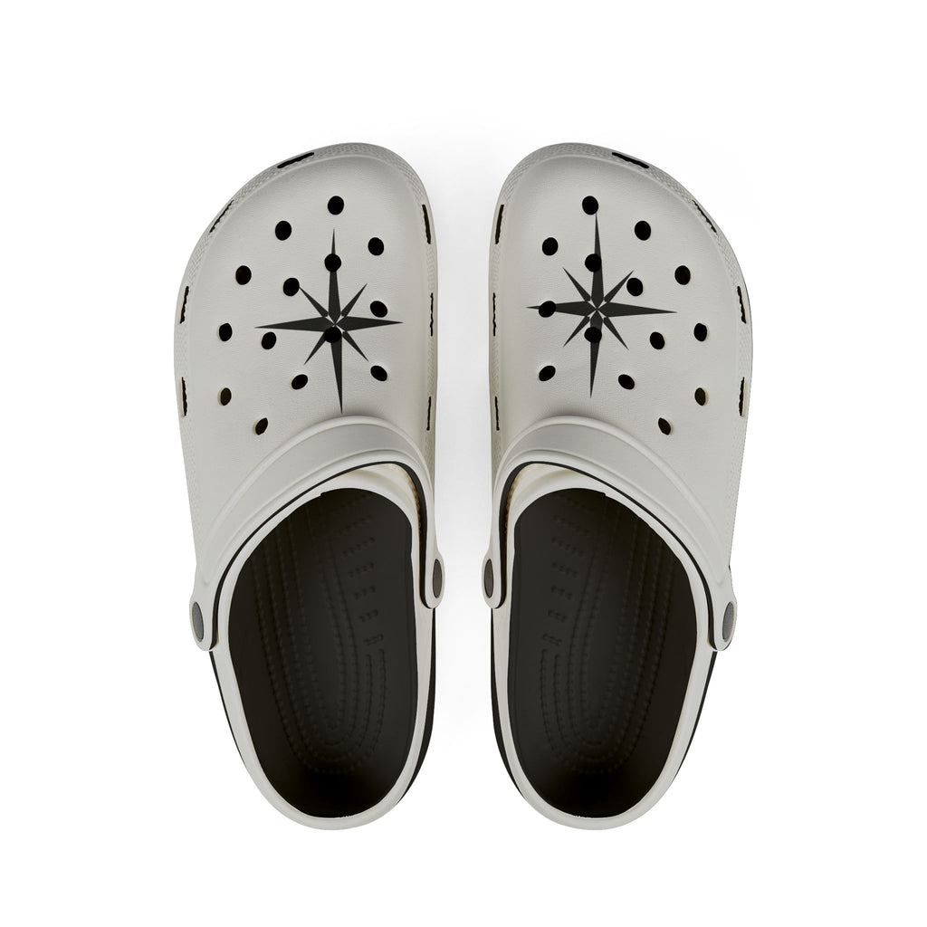 White EVA Foam Clogs with Black Compass Star Design