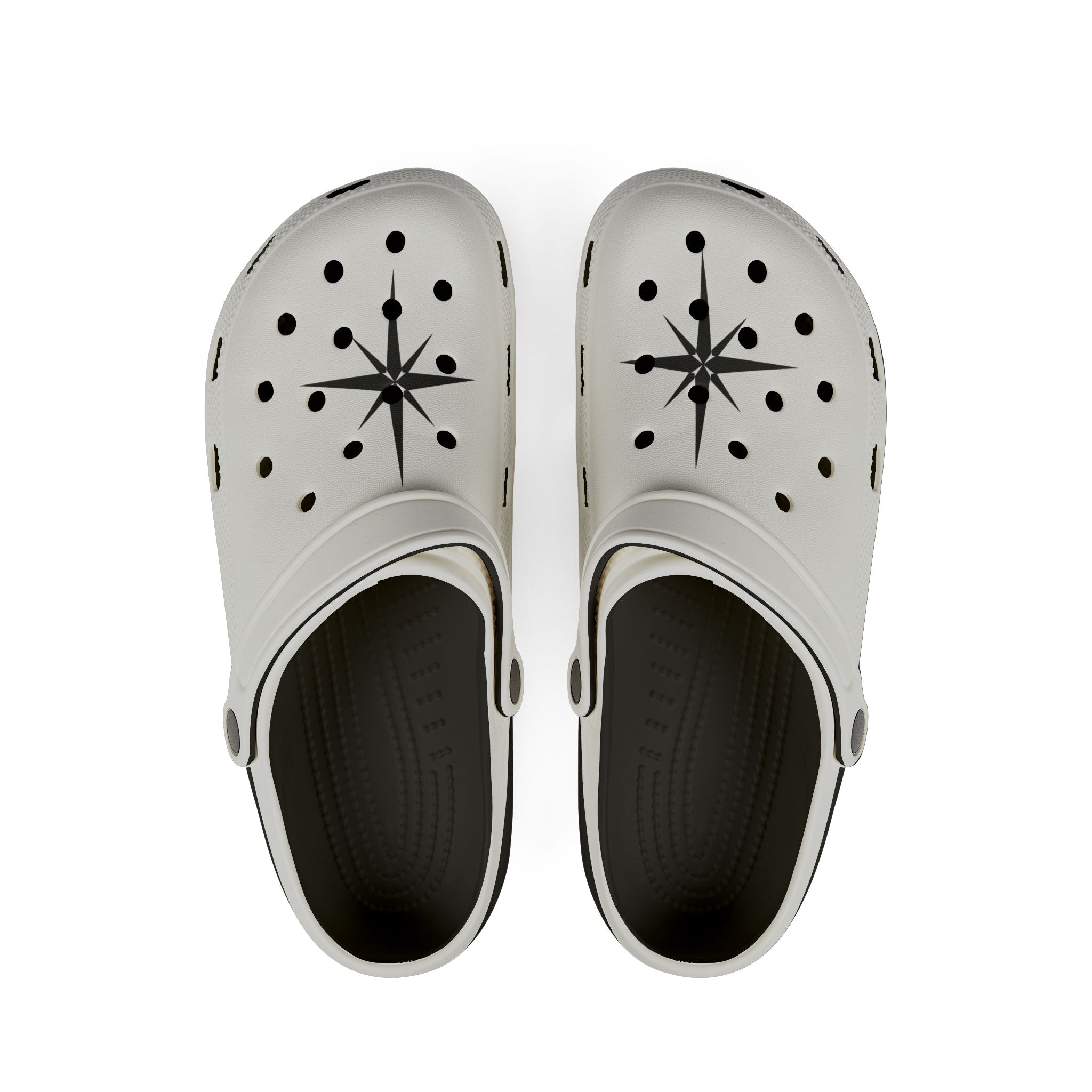 White EVA Foam Clogs with Black Compass Star Design