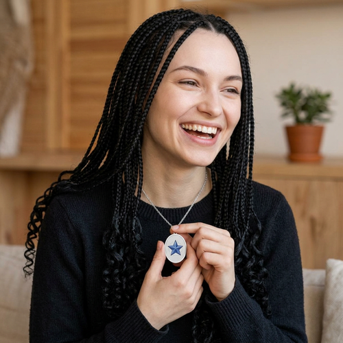 Blue Star Oval Pendant Necklace — Celestial Sterling Silver Jewelry Gift