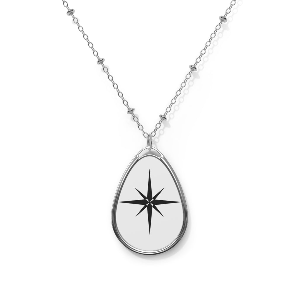 Compass Star Oval Necklace — Engraved Teardrop Pendant Jewelry