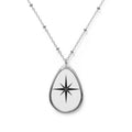 Compass Star Oval Necklace — Engraved Teardrop Pendant Jewelry