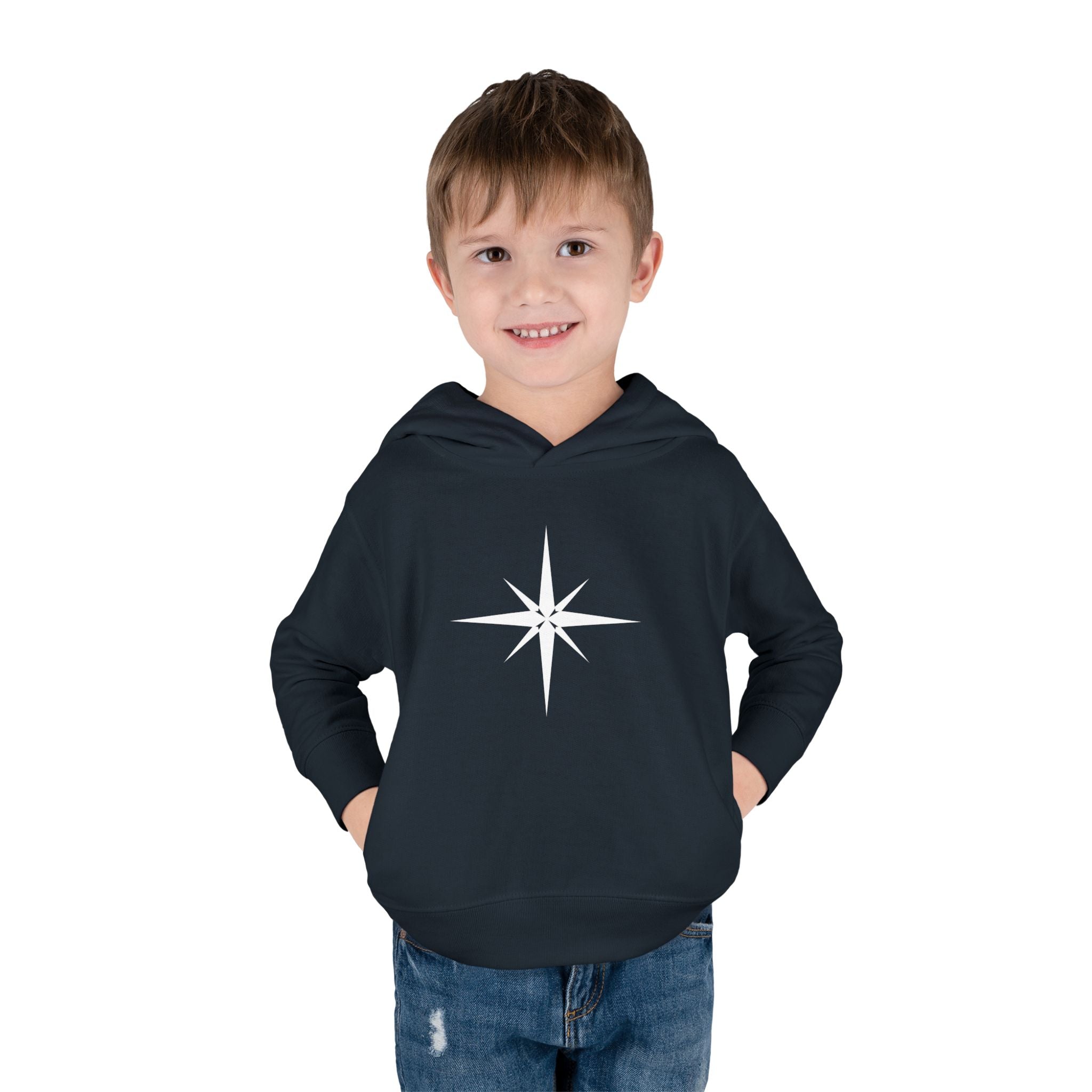 Toddler Hoodie with Star Compass Graphic — Cozy Fleece Pullover for Kids