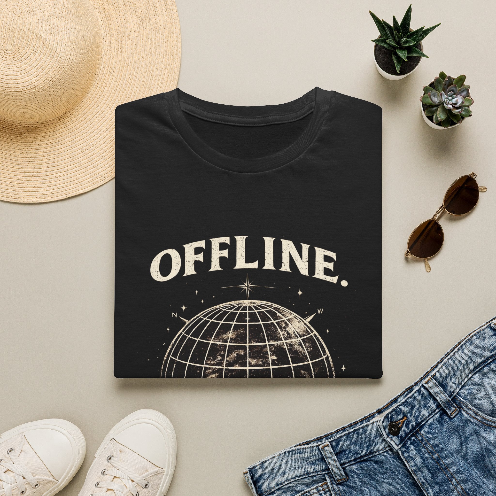Offline Globe T-Shirt — Vintage Travel & Digital Detox Tee
